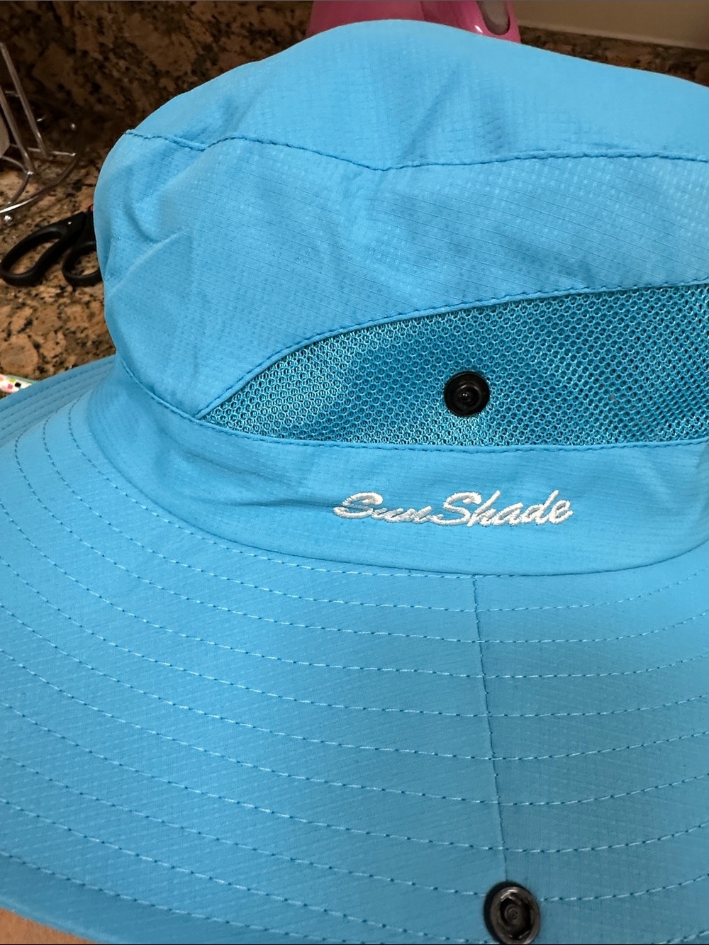 Sun shade teal blue hat w adjustable back